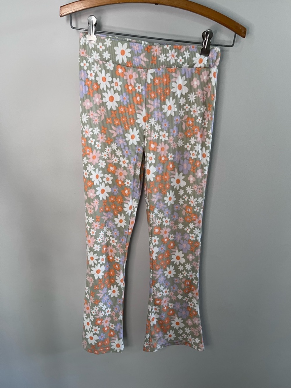 Derek‎ Heart Girls Floral Ribbed Flare Pants Green Orange Purple Size 10/12